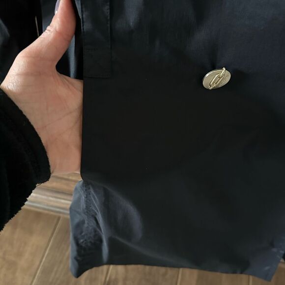 St John SoCa Black Light-Weight Trench Coat Leopard Lined Sz Petite Small - Picture 4 of 7